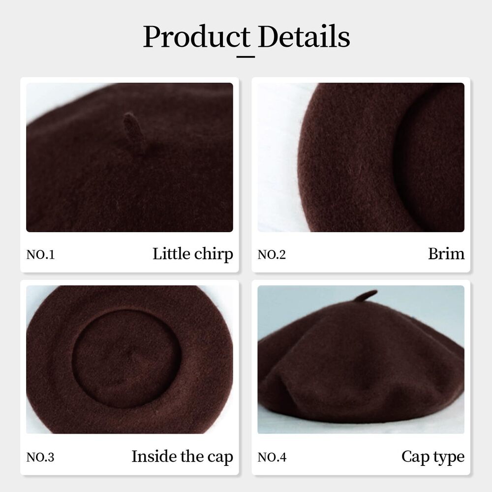 9469 French Beret Hat Wool Blend Artist Hat, Solid Color Classic - Picture 4 of 8